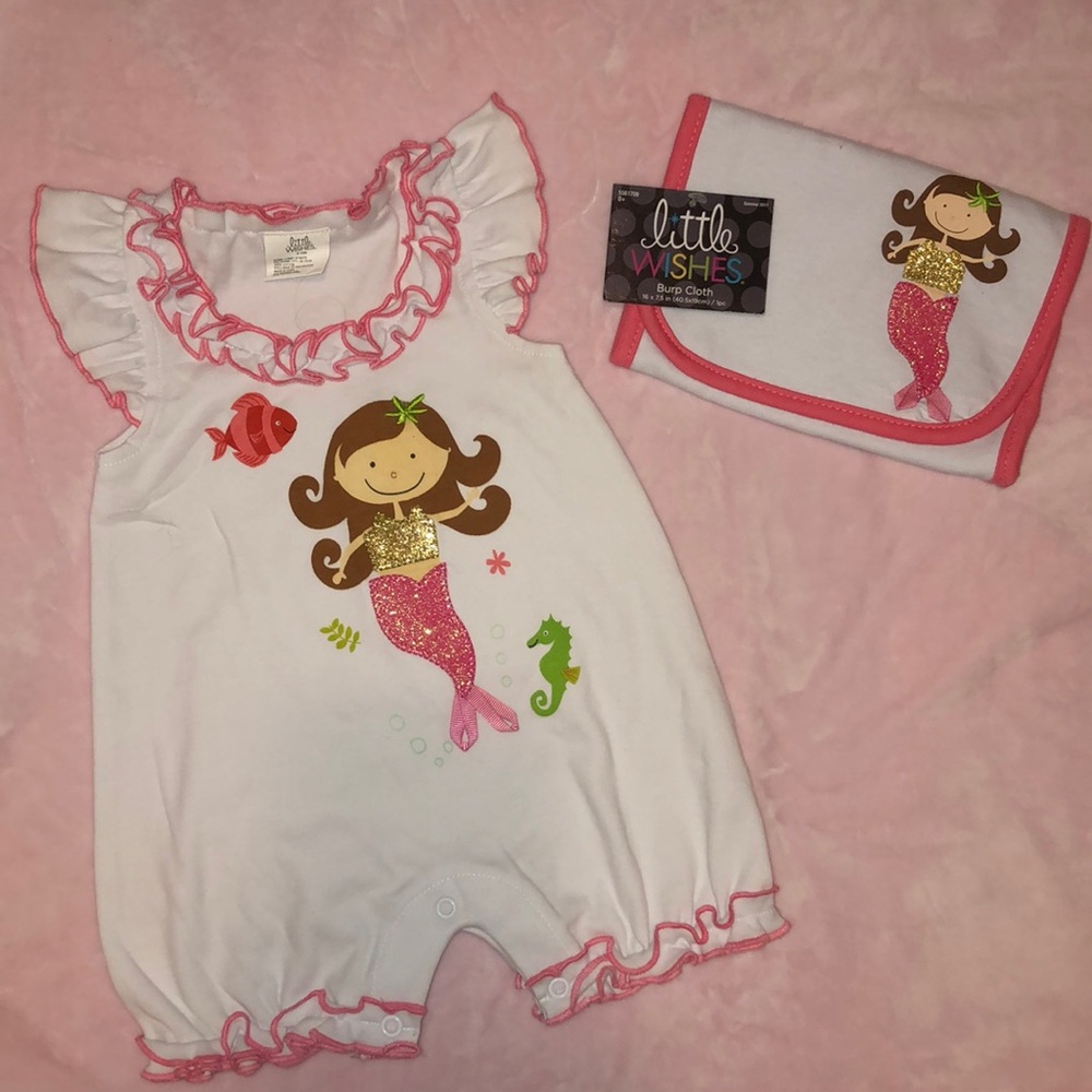 NWT Pink and White Frill Mermaid Bodysuit Romper